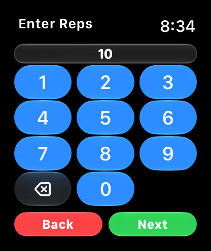 Apple Watch number pad for entering reps