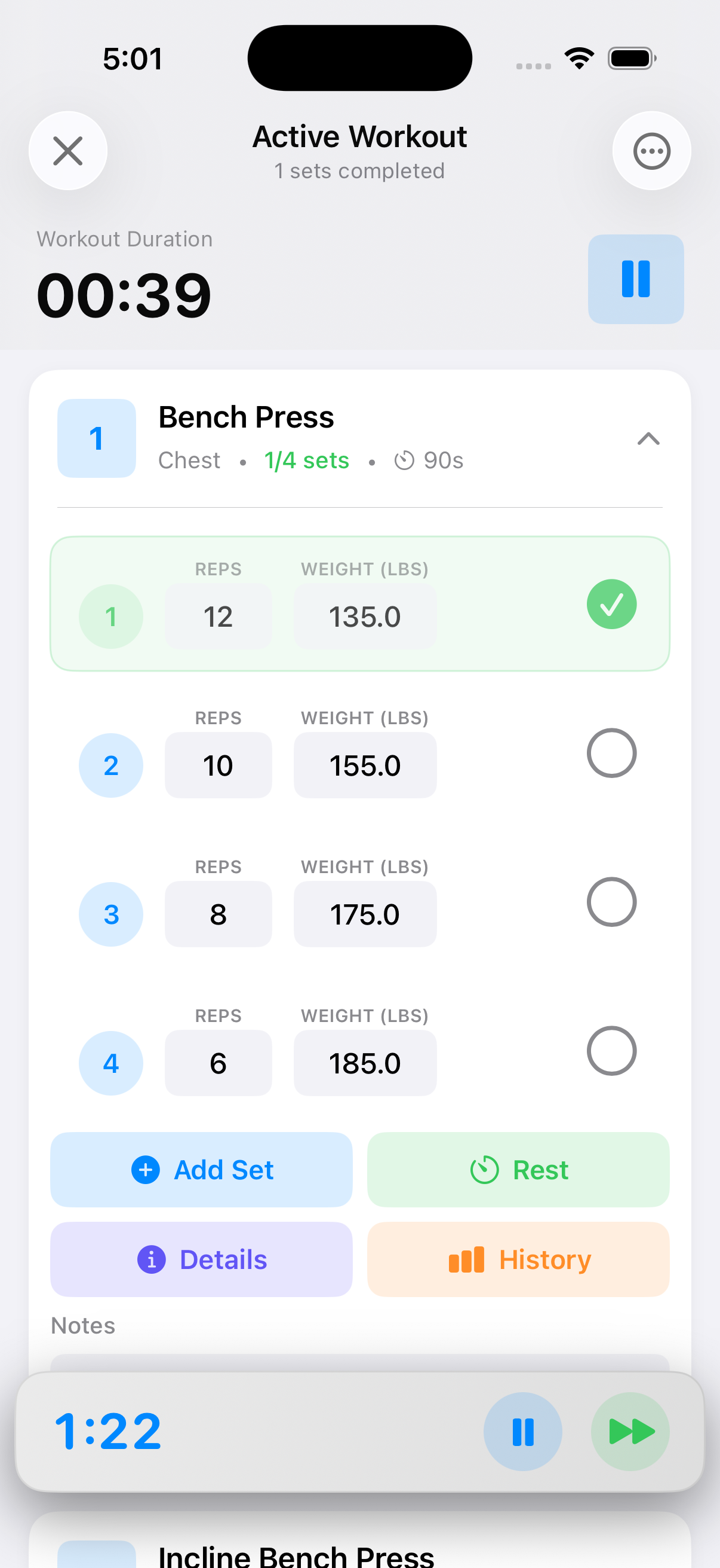 Active workout with real-time tracking