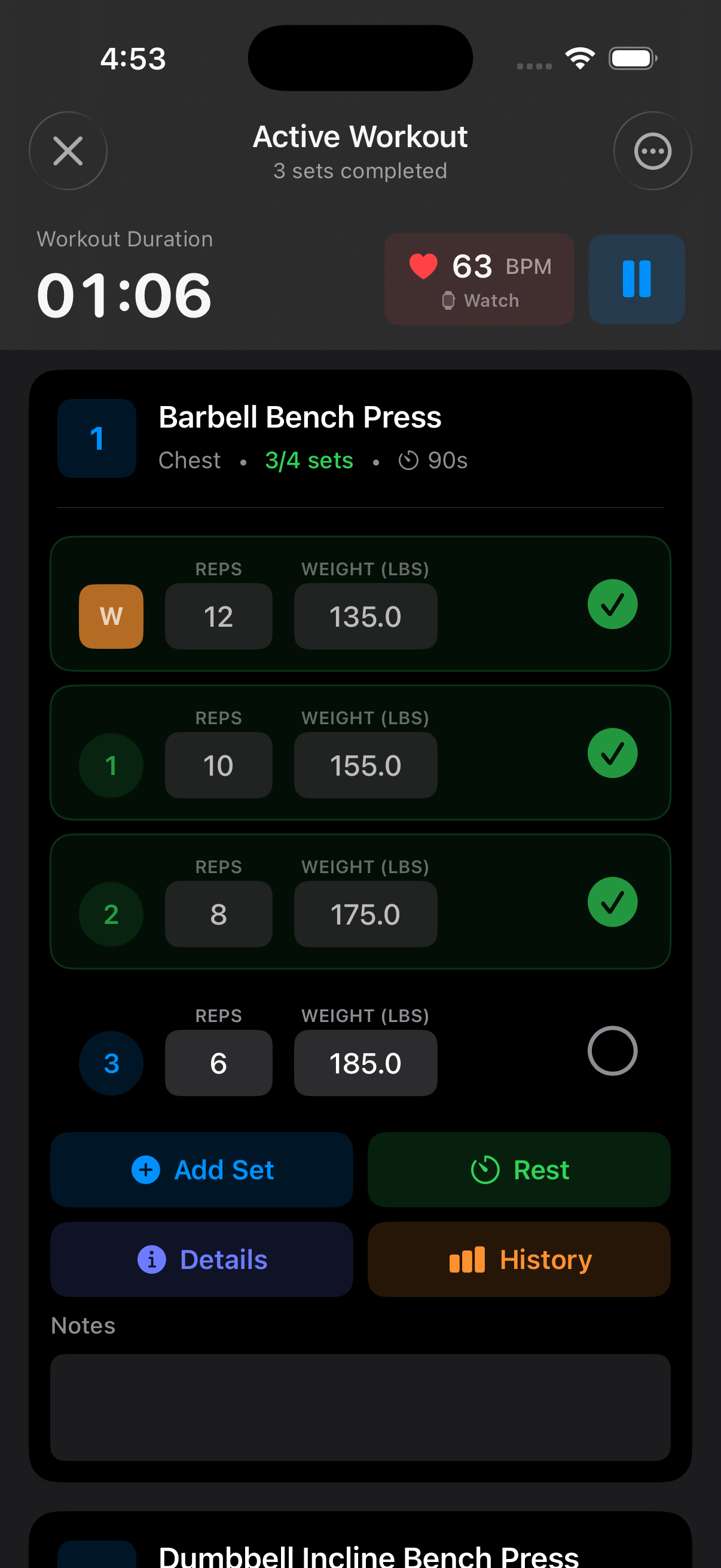 Active workout with real-time tracking