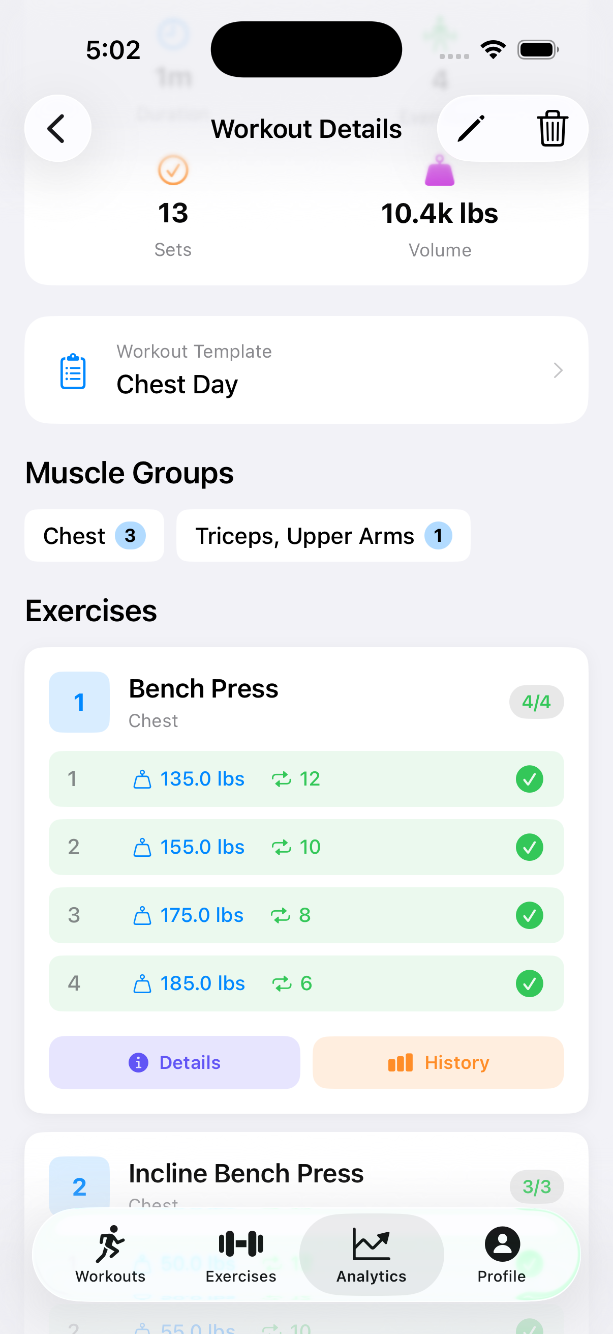 Workout summary with detailed stats