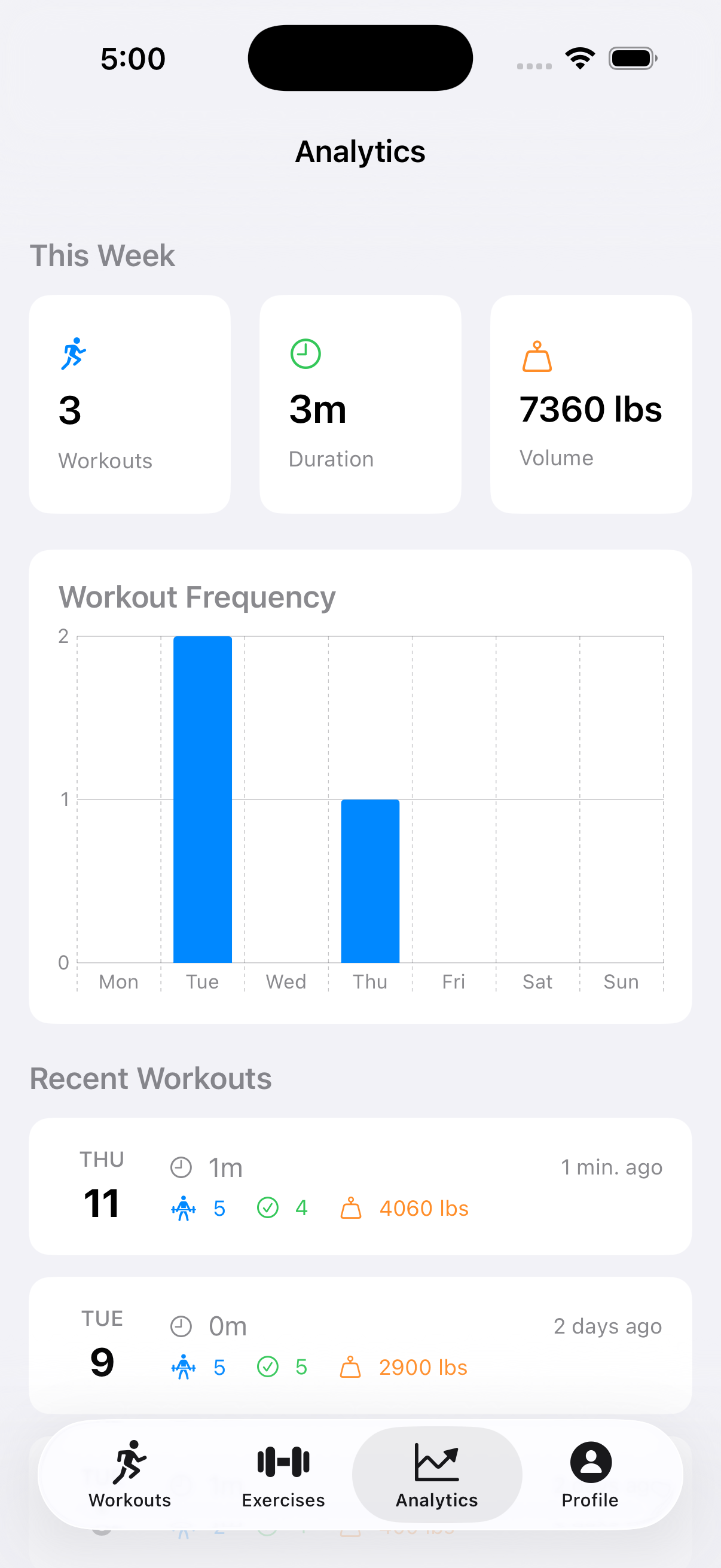 Workout history and analytics